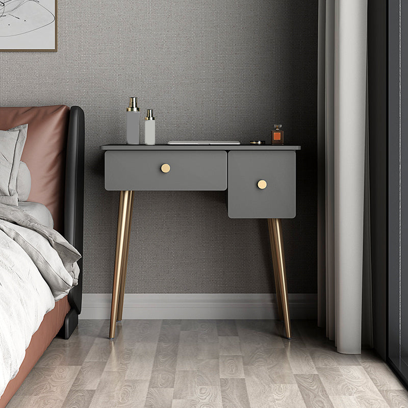 Vanity di trucco in legno/metallo glam con cassetto in grigio per camera da letto