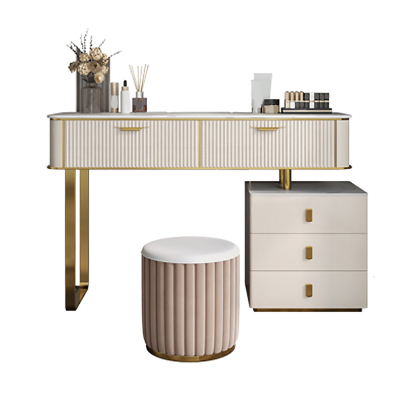 Beige Wood Vanity Dressing Table Set Glam Slate Top Dressing Table Makeup Vanity & Stools 31.5"L x 18"W x 30"H Clearhalo 'Bedroom Furniture' 'furn' 'furn_makeup_vanities' 'Furniture' 'Makeup Vanities' 'makeup_vanities' 5383499