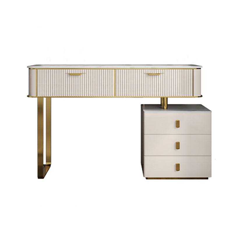 Beige Wood Vanity Dressing Table Set Glam Slate Top Dressing Table Makeup Vanity 31.5"L x 18"W x 30"H Clearhalo 'Bedroom Furniture' 'furn' 'furn_makeup_vanities' 'Furniture' 'Makeup Vanities' 'makeup_vanities' 5383505