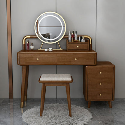 Modern Style Rubber Wood Vanity Table with 6 Drawers Dressing Table