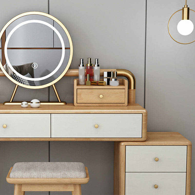 Modern Style Rubber Wood Vanity Table with 6 Drawers Dressing Table