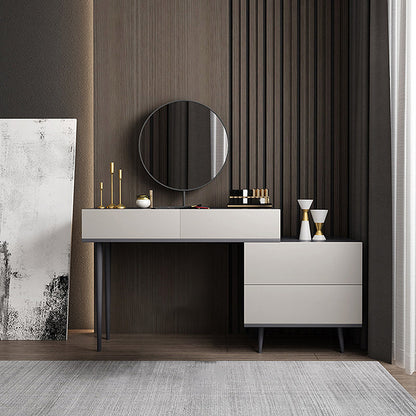 Modern Style White Wood-based Material Countertop Black Base with 4 Drawer Dresser Makeup Vanity & Mirror 31"L x 18"W x 31"H Clearhalo 'Bedroom Furniture' 'furn' 'furn_makeup_vanities' 'Furniture' 'Makeup Vanities' 'makeup_vanities' 5383563