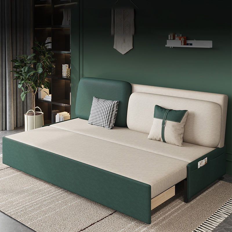 Canapé-lit contemporain en coton sans bras en vert avec 2 oreillers