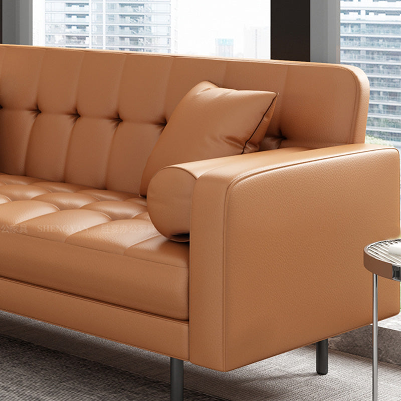 Glam Tufted Biscuit Back Standard Living Room Faux Leather Sofa Clearhalo 'furn' 'furn_sofas' 'Furniture' 'Living Room Furniture' 'Sofa' 'sofas' 5388478