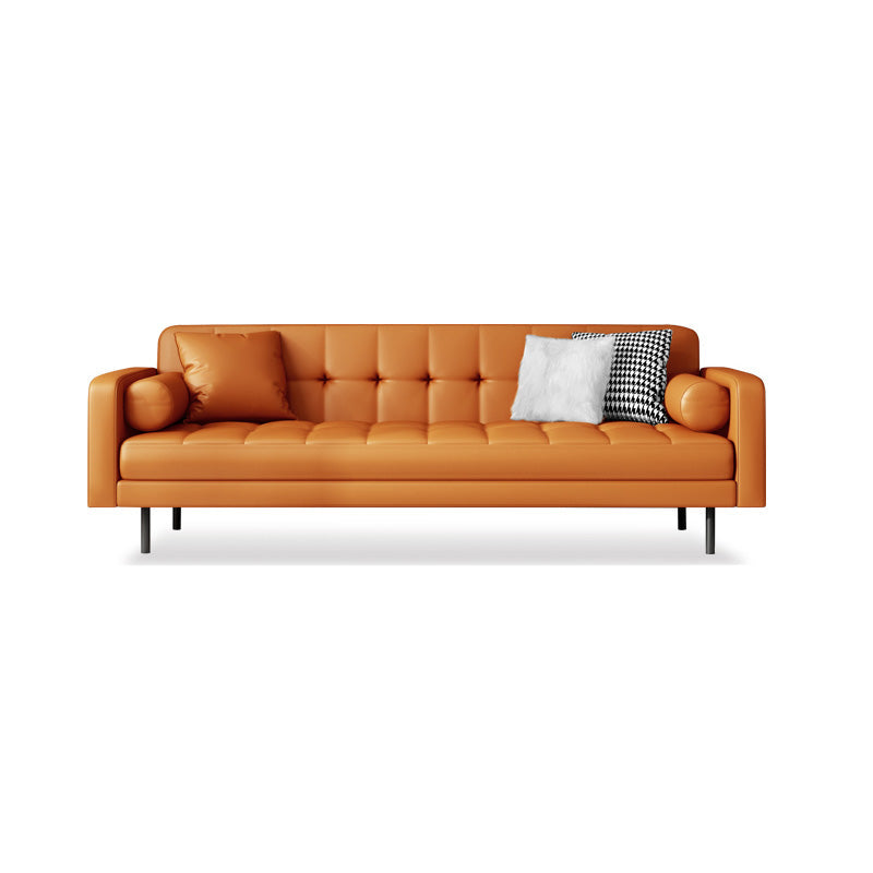 Glam Tufted Biscuit Back Standard Living Room Faux Leather Sofa Orange Clearhalo 'furn' 'furn_sofas' 'Furniture' 'Living Room Furniture' 'Sofa' 'sofas' 5388481