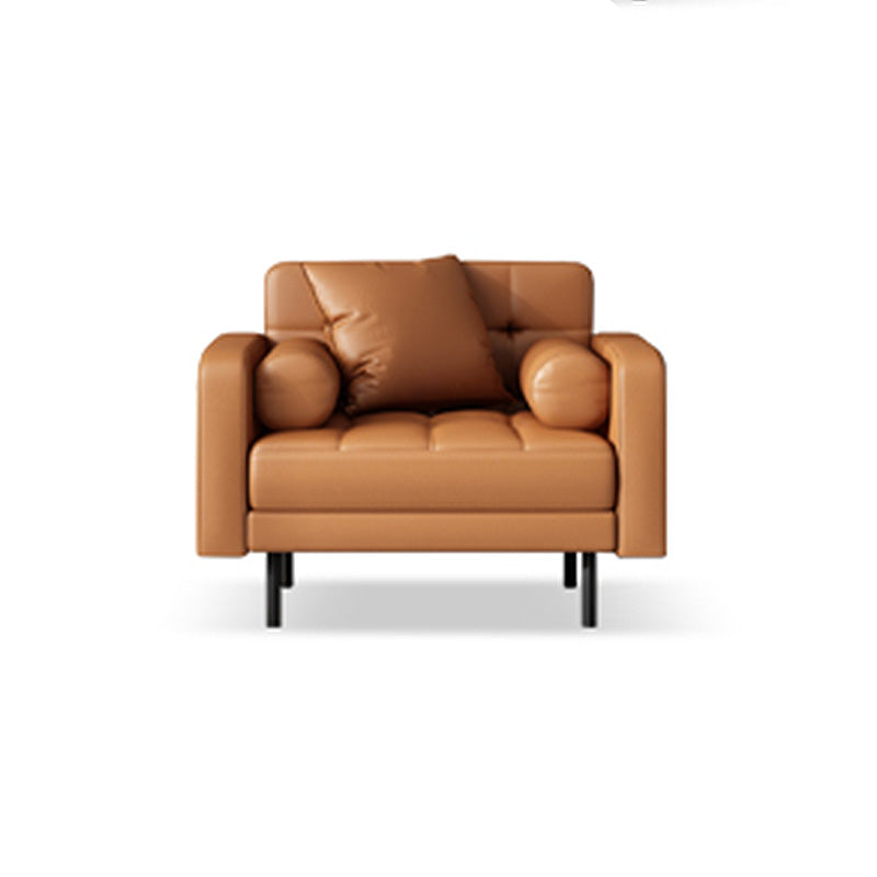Glam Tufted Biscuit Back Standard Living Room Faux Leather Sofa 35''L x32"W x 31.5"H Brown Clearhalo 'furn' 'furn_sofas' 'Furniture' 'Living Room Furniture' 'Sofa' 'sofas' 5388482