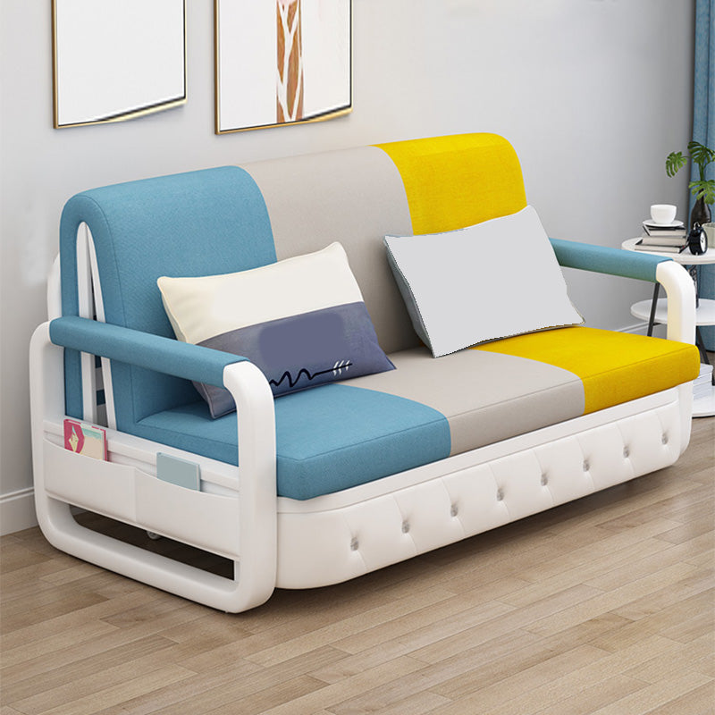 リビングルーム用の綿ブレンドコンテンポラリースクエアアームソファベッド