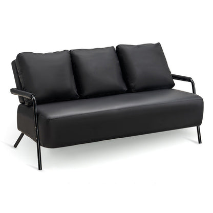 3 plazas 27.5 "H PU Cuero Sofá de brazo cuadrado de color sólido para sala de estar