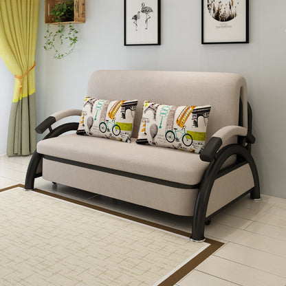 Contemporary Round Arm Cotton Blend Slipcovered Sofa with Bed 74"L x 33"W x 33"H Clearhalo 'furn' 'furn_sofas' 'Furniture' 'Living Room Furniture' 'Sofa' 'sofas' 5388619