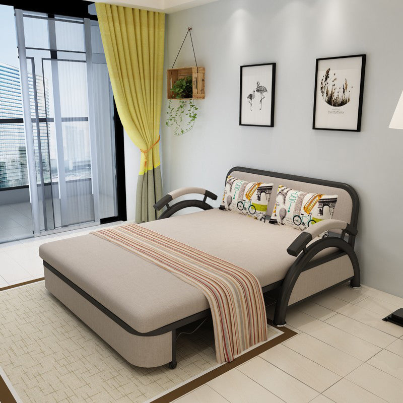 Contemporary Round Arm Cotton Blend Slipcovered Sofa with Bed Clearhalo 'furn' 'furn_sofas' 'Furniture' 'Living Room Furniture' 'Sofa' 'sofas' 5388620