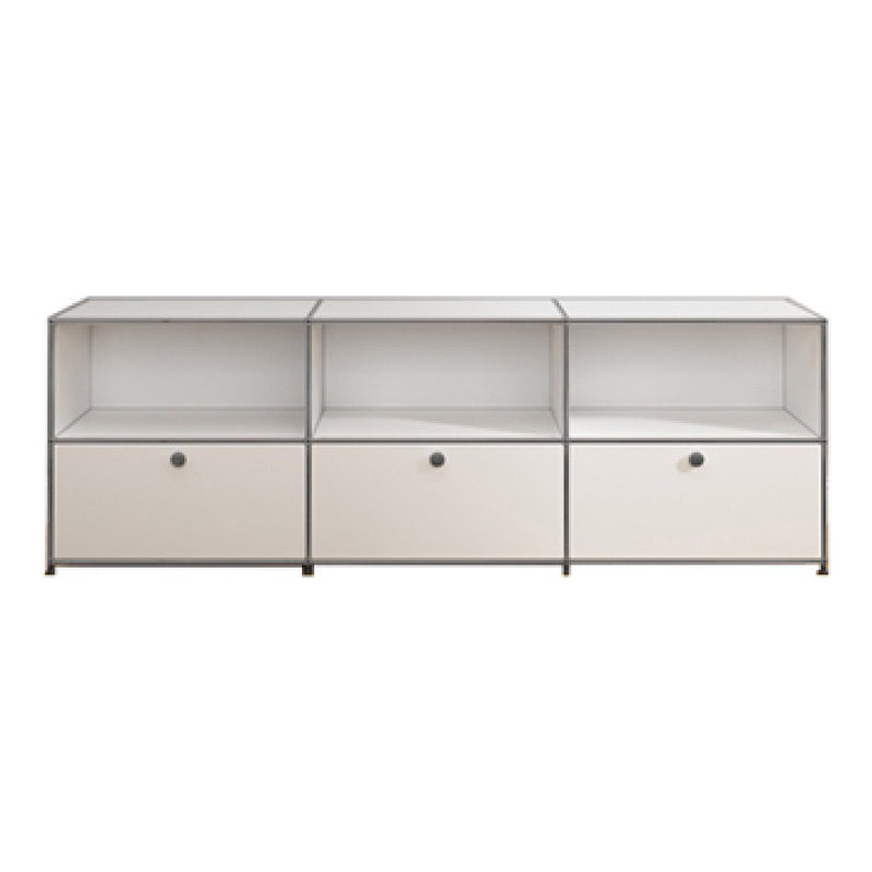 Contemporary White Sideboard Metal Dining Sideboard Table for Living Room 90"L x 16"W x 30"H Textured White Clearhalo 'buffet_sideboard' 'Buffets & Sideboards' 'furn' 'furn_buffet_sideboard' 'Furniture' 'Kitchen & Dining Furniture' 5388888