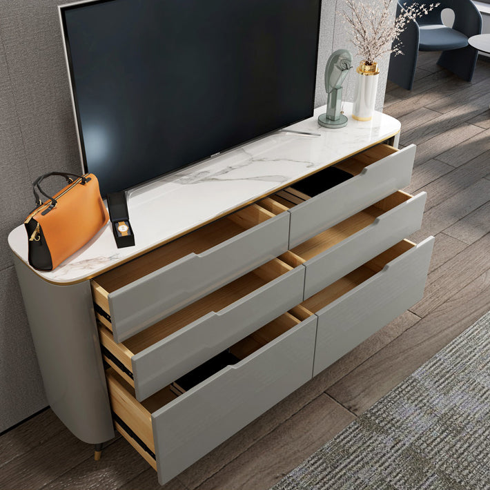 6-schüchternen Holz Sideboard moderner Tisch mit Steinarbeitsplatte für Wohnzimmer