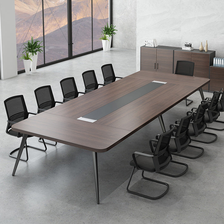 Wooden Office Writing Desk Industrial Curved Cable Management Office Desk Brown Clearhalo 'furn' 'furn_office_desk' 'Furniture' 'Office Desks' 'Office Furniture' 'office_desk' 5389046