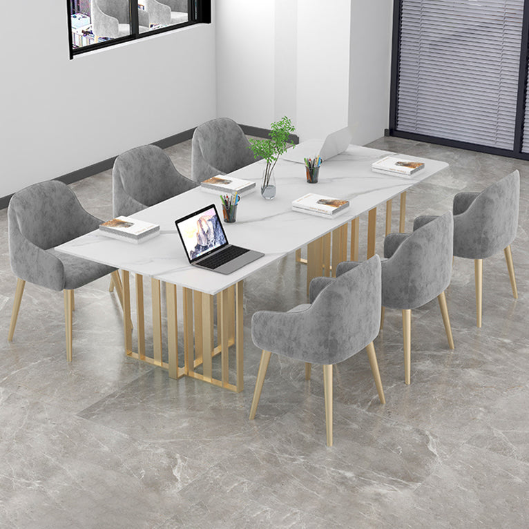 Industrial Style Writing Desk Rectangular Sintered Stone Office Desk without Chair 63"L x 27.6"W x 29.5"H White-Gold Clearhalo 'furn' 'furn_office_desk' 'Furniture' 'Office Desks' 'Office Furniture' 'office_desk' 5389112