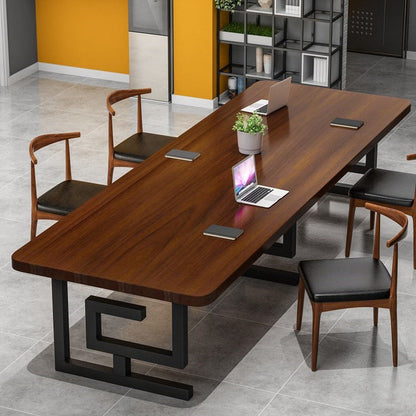 Curved Office Writing Desk Glam Style Solid Wood Office Desk 55.1"L x 27.6"W x 29.5"H Black-Brown Clearhalo 'furn' 'furn_office_desk' 'Furniture' 'Office Desks' 'Office Furniture' 'office_desk' 5389135