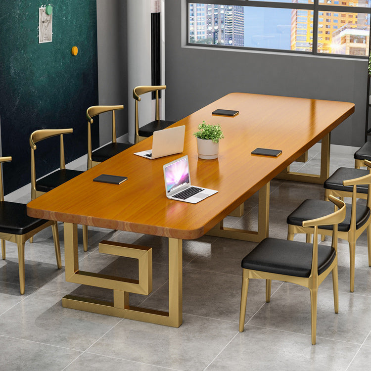 Curved Office Writing Desk Glam Style Solid Wood Office Desk Gold-Brown Clearhalo 'furn' 'furn_office_desk' 'Furniture' 'Office Desks' 'Office Furniture' 'office_desk' 5389137