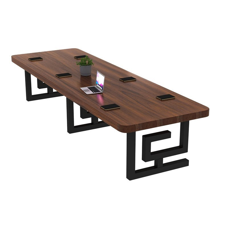 Curved Office Writing Desk Glam Style Solid Wood Office Desk Black-Brown Clearhalo 'furn' 'furn_office_desk' 'Furniture' 'Office Desks' 'Office Furniture' 'office_desk' 5389138