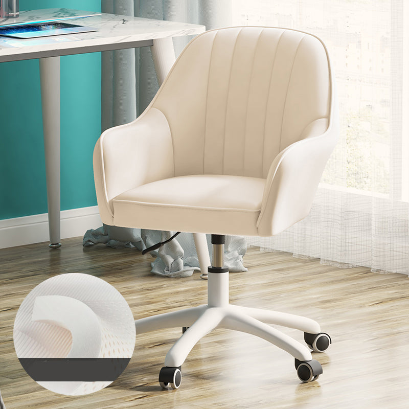 Contemporary Upholstered Arms Desk Chair Height-adjustable Office Chair Off-White White Clearhalo 'furn' 'furn_office_chair' 'Furniture' 'Office Chairs' 'Office Furniture' 'office_chair' 5389286