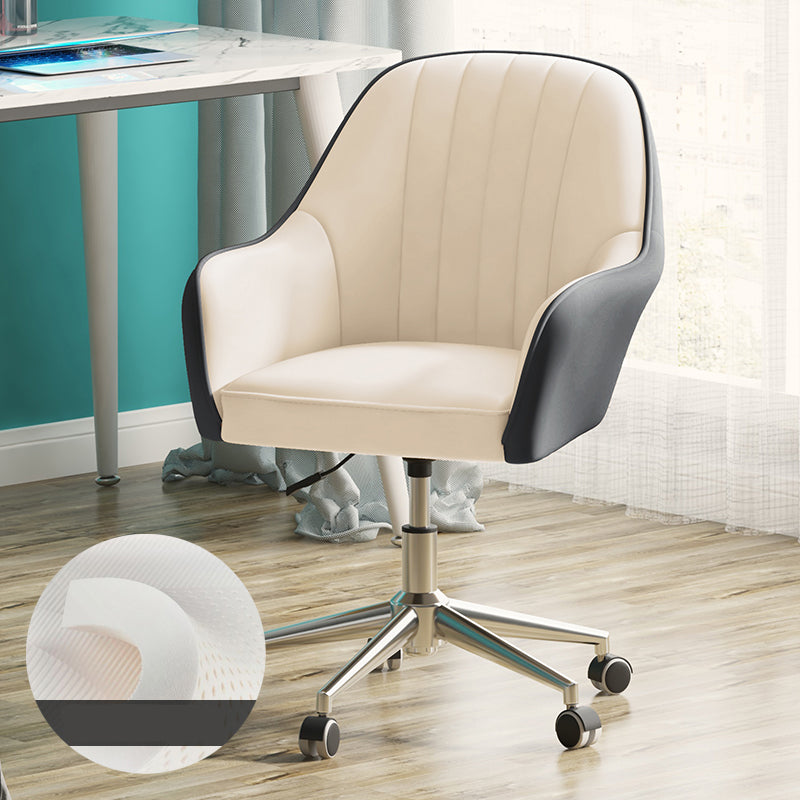 Contemporary Upholstered Arms Desk Chair Height-adjustable Office Chair White-Gray Silver Clearhalo 'furn' 'furn_office_chair' 'Furniture' 'Office Chairs' 'Office Furniture' 'office_chair' 5389297