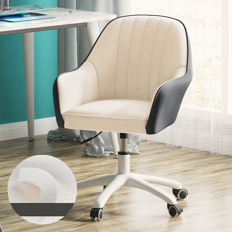 Contemporary Upholstered Arms Desk Chair Height-adjustable Office Chair White-Gray White Clearhalo 'furn' 'furn_office_chair' 'Furniture' 'Office Chairs' 'Office Furniture' 'office_chair' 5389302