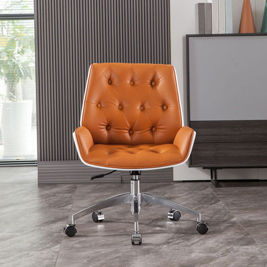 Modern Ergonomic Desk Chair Faux Leather Armless Office Chair Orange Silver