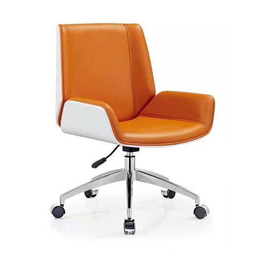 Ergonomic Faux Leather Desk Chair Home Office Swivel Armless Chair White-Saffron Mid-Back (14-22 in.) Casters Included