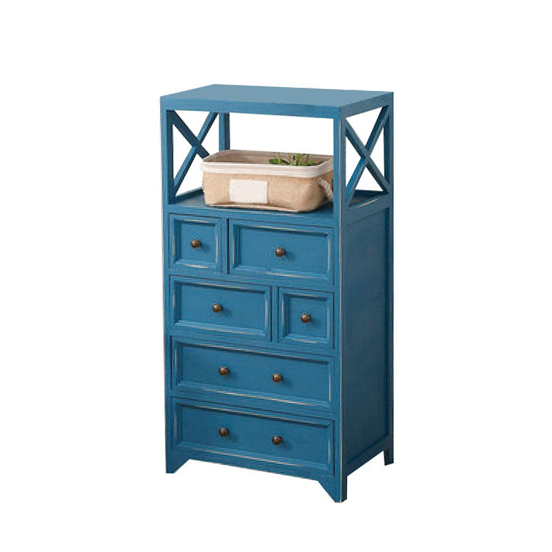 Retro Style Storage Chest Vertical Solid Wood Storage Chest Dresser for Bedroom 20"L x 14"W x 39"H Blue Clearhalo 'Bedroom Furniture' 'Dressers & Chests' 'dressers_chests' 'furn' 'furn_dressers_chests' 'Furniture' 5389769