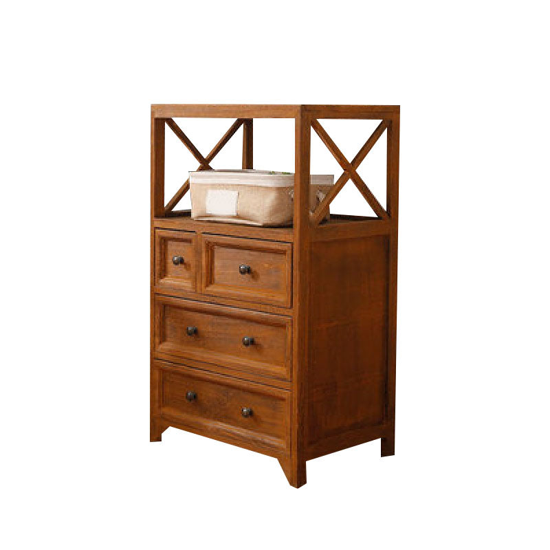 Retro Style Storage Chest Vertical Solid Wood Storage Chest Dresser for Bedroom 20"L x 14"W x 33"H Brown Clearhalo 'Bedroom Furniture' 'Dressers & Chests' 'dressers_chests' 'furn' 'furn_dressers_chests' 'Furniture' 5389774
