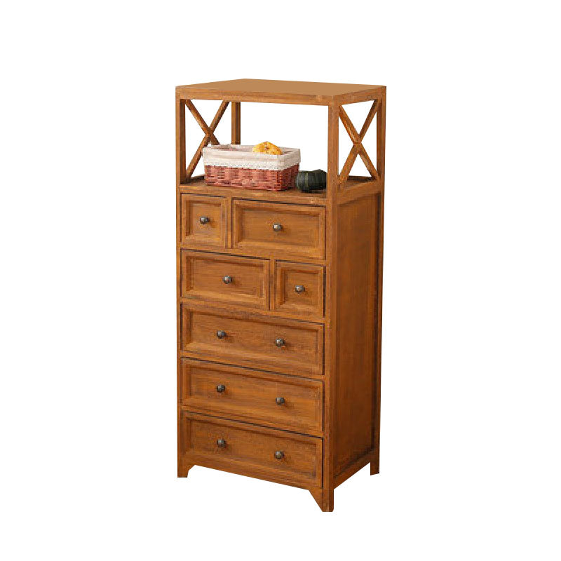 Retro Style Storage Chest Vertical Solid Wood Storage Chest Dresser for Bedroom 20"L x 14"W x 46"H Brown Clearhalo 'Bedroom Furniture' 'Dressers & Chests' 'dressers_chests' 'furn' 'furn_dressers_chests' 'Furniture' 5389776