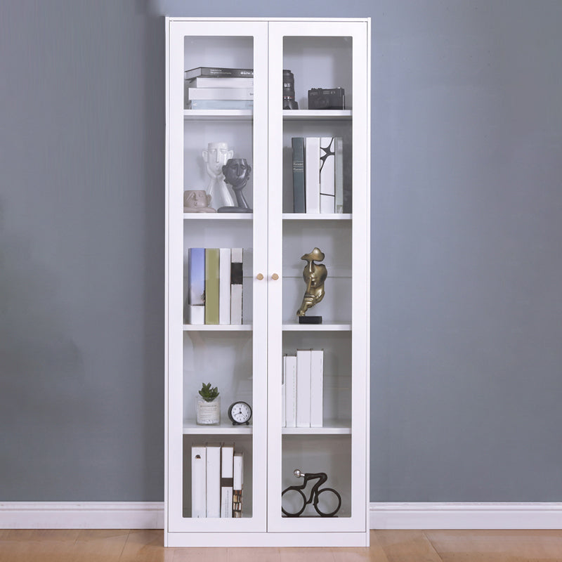 Modern Style Metal Bookshelf White Close Back Bookcase with Door for Home Office