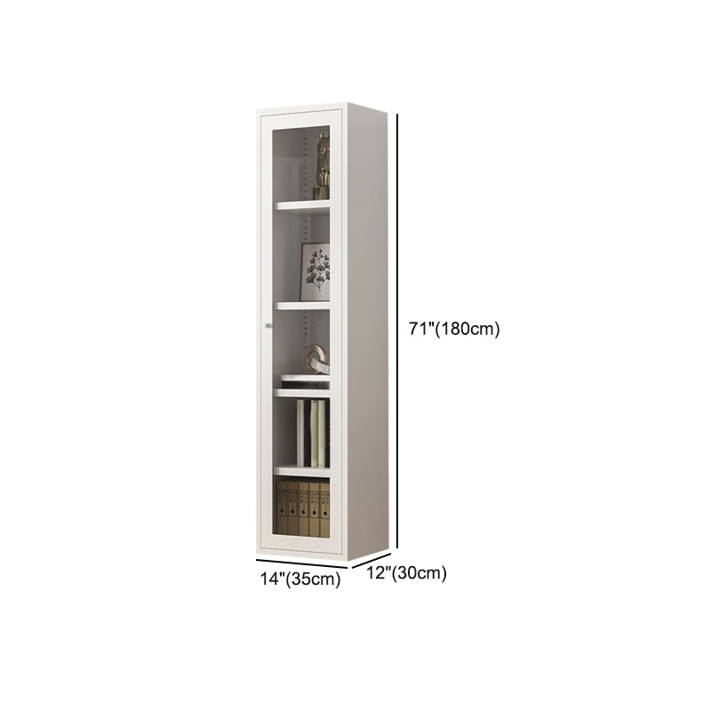 Modern Style Metal Bookshelf White Close Back Bookcase with Door for Home Office