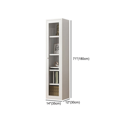 Modern Style Metal Bookshelf White Close Back Bookcase with Door for Home Office