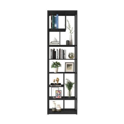 Open Back Bookshelf Scandinavian Home Office Bookcase with Metal Shelves