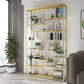 Open Back Bookshelf Scandinavian Home Office Bookcase with Metal Shelves