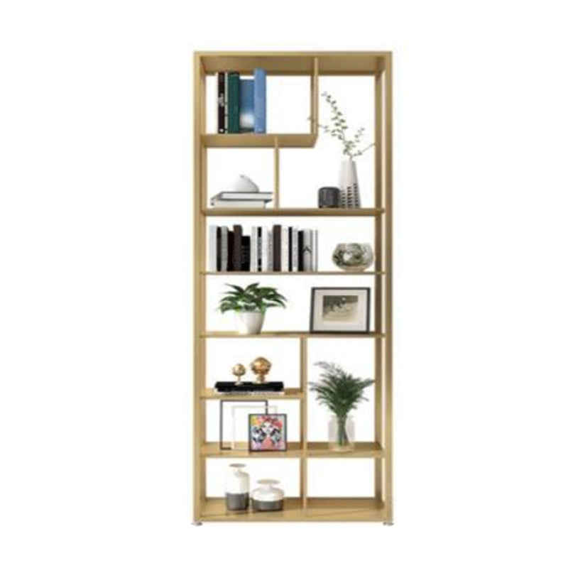 Open Back Bookshelf Scandinavian Home Office Bookcase with Metal Shelves
