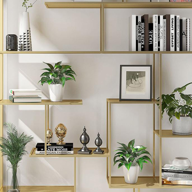 Open Back Bookshelf Scandinavian Home Office Bookcase with Metal Shelves