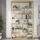 Open Back Bookshelf Scandinavian Home Office Bookcase with Metal Shelves