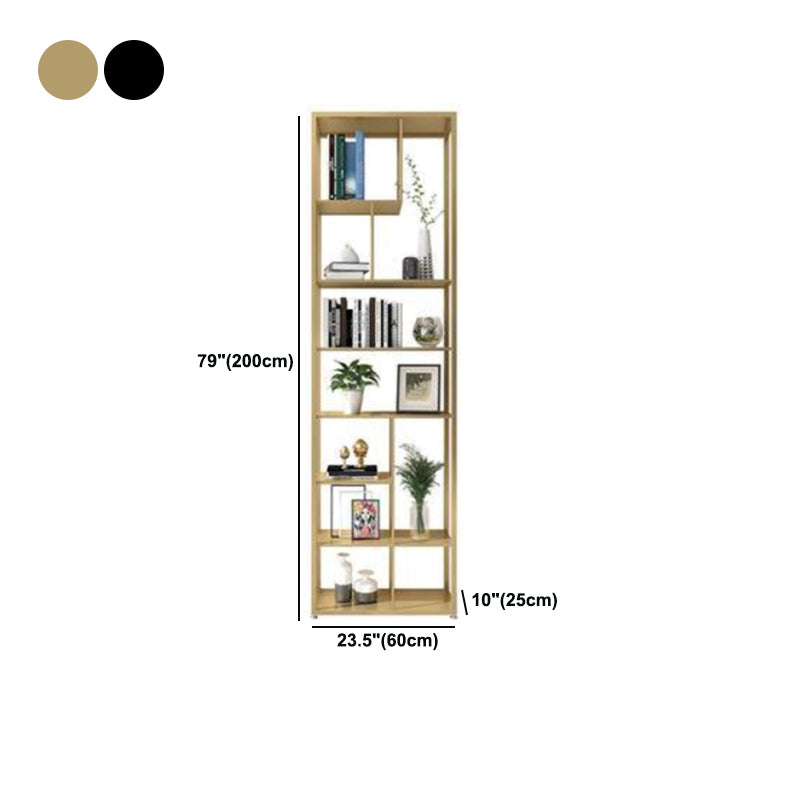 Open Back Bookshelf Scandinavian Home Office Bookcase with Metal Shelves