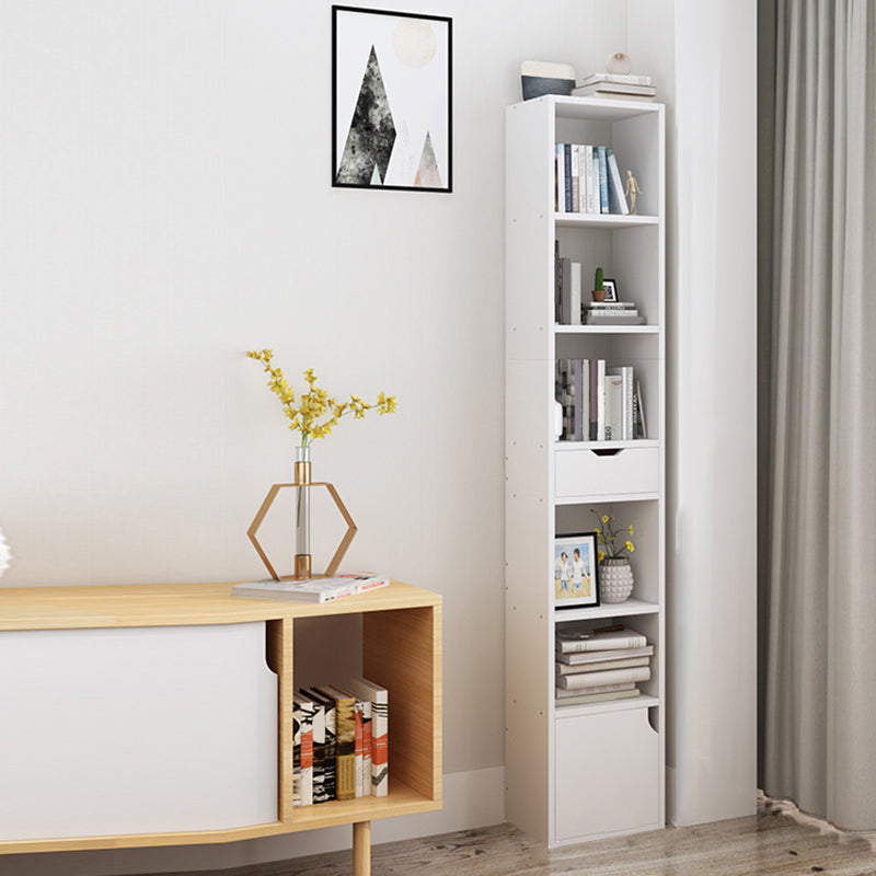 Contemporary Wood Bookcase, Geometric Bookshelf for Living Room 13"L x 9.4"W x 70.9"H White Clearhalo 'Bookcases' 'furn' 'furn_bookcases' 'Furniture' 'Office Furniture' 5389988