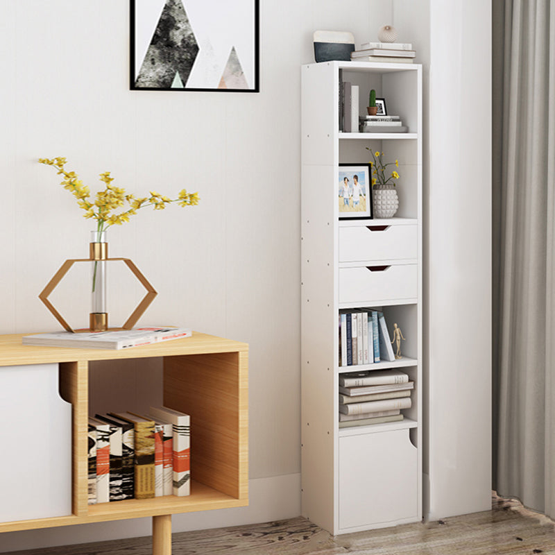 Contemporary Wood Bookcase, Geometric Bookshelf for Living Room 13"L x 9.4"W x 59.1"H White Clearhalo 'Bookcases' 'furn' 'furn_bookcases' 'Furniture' 'Office Furniture' 5389991