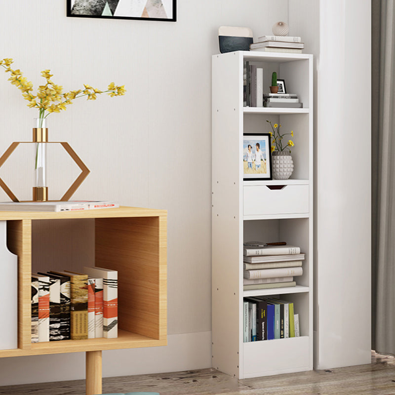 Contemporary Wood Bookcase, Geometric Bookshelf for Living Room 20.3"L x 9.4"W x 48.4"H White Clearhalo 'Bookcases' 'furn' 'furn_bookcases' 'Furniture' 'Office Furniture' 5389993