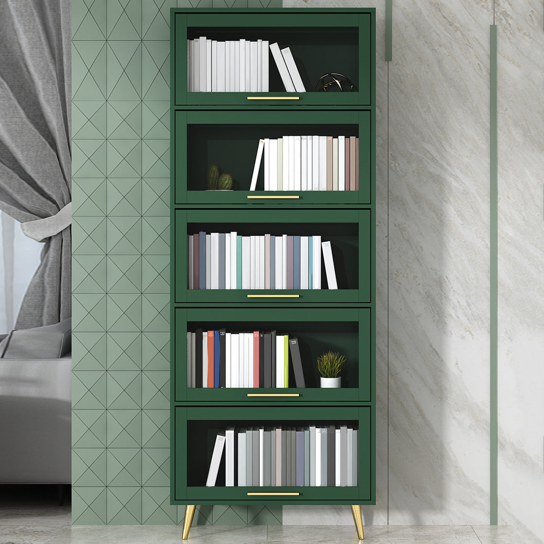 Modern Engineered Wood Bookcase, Door Bookshelf for Any Room, 12" W