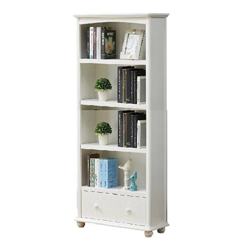 Scandinavian Wood Bookshelf Home Office Closed Back Bookcase 28"L x 12"W x 59"H White 1 Clearhalo 'Bookcases' 'furn' 'furn_bookcases' 'Furniture' 'Office Furniture' 5390174
