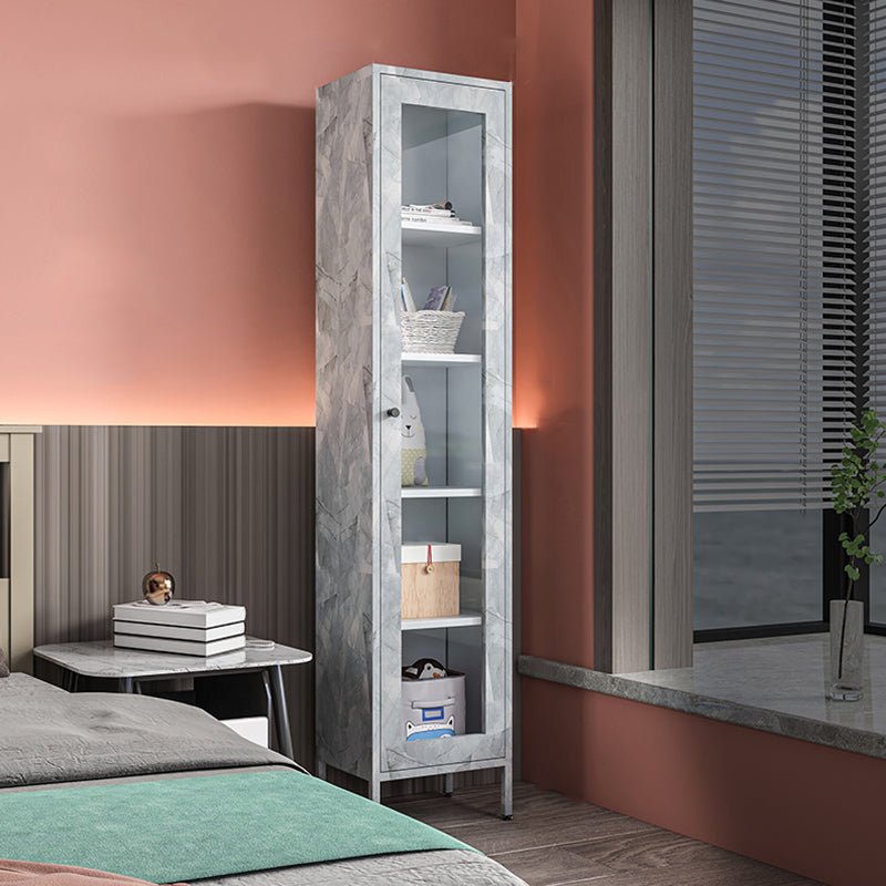 71"H Closed Metal Bookshelf Nordic Home Office Rectangular Bookcase Grey Transparent Glass Clearhalo 'Bookcases' 'furn' 'furn_bookcases' 'Furniture' 'Office Furniture' 5390236