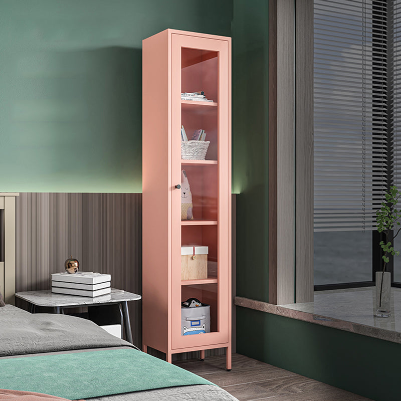 71"H Closed Metal Bookshelf Nordic Home Office Rectangular Bookcase Pink Transparent Glass Clearhalo 'Bookcases' 'furn' 'furn_bookcases' 'Furniture' 'Office Furniture' 5390239