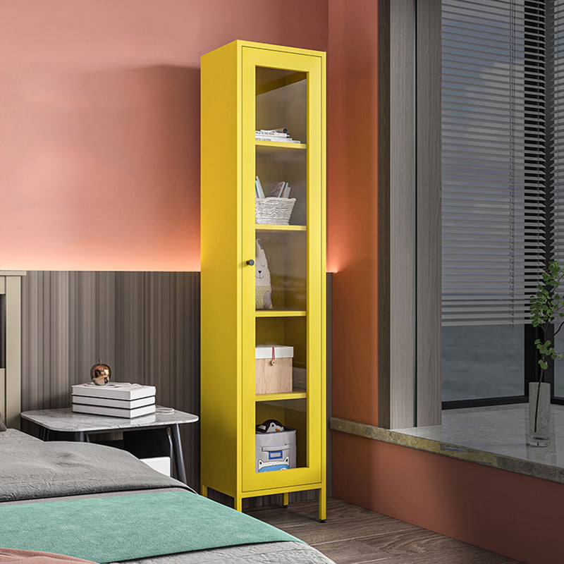 71"H Closed Metal Bookshelf Nordic Home Office Rectangular Bookcase Yellow Transparent Glass Clearhalo 'Bookcases' 'furn' 'furn_bookcases' 'Furniture' 'Office Furniture' 5390248