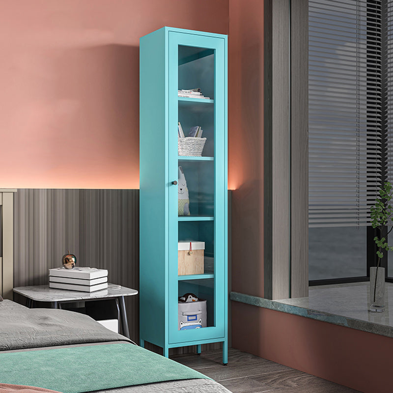 71"H Closed Metal Bookshelf Nordic Home Office Rectangular Bookcase Blue Transparent Glass Clearhalo 'Bookcases' 'furn' 'furn_bookcases' 'Furniture' 'Office Furniture' 5390252