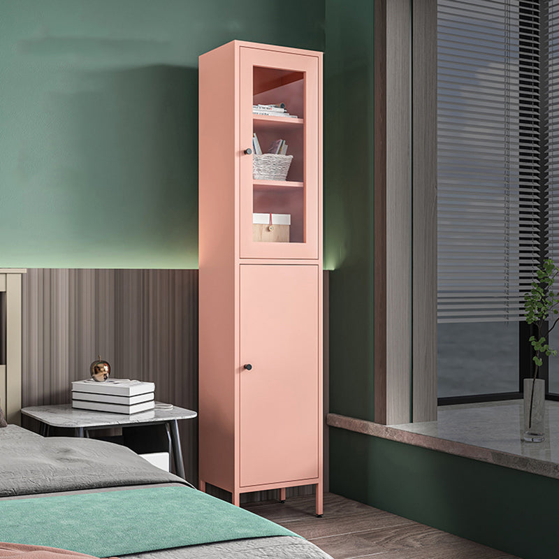 71"H Closed Metal Bookshelf Nordic Home Office Rectangular Bookcase Pink Metal+Glass Clearhalo 'Bookcases' 'furn' 'furn_bookcases' 'Furniture' 'Office Furniture' 5390254