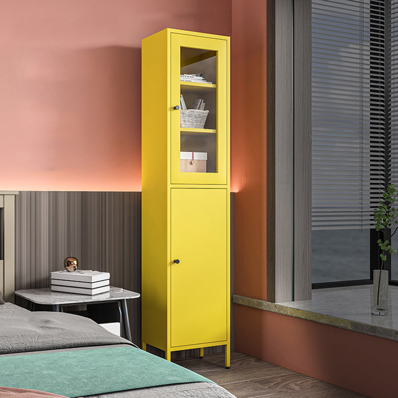 71"H Closed Metal Bookshelf Nordic Home Office Rectangular Bookcase Yellow Metal+Glass Clearhalo 'Bookcases' 'furn' 'furn_bookcases' 'Furniture' 'Office Furniture' 5390265