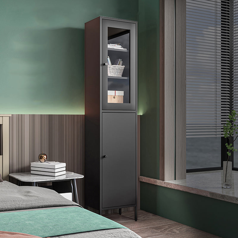 71"H Closed Metal Bookshelf Nordic Home Office Rectangular Bookcase Black Metal+Glass Clearhalo 'Bookcases' 'furn' 'furn_bookcases' 'Furniture' 'Office Furniture' 5390267